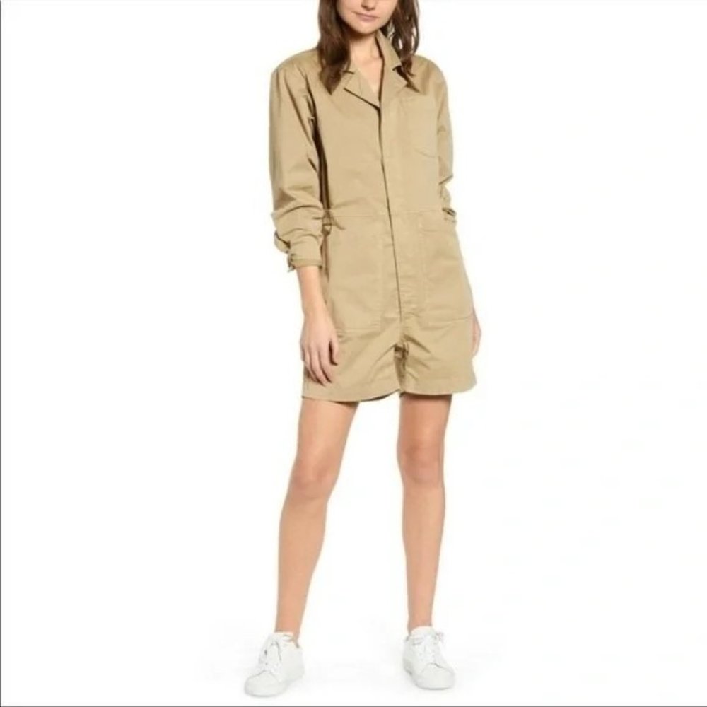 Alex Mill Woman's L Khaki Brown Long Sleeve Shorts Utility Romper